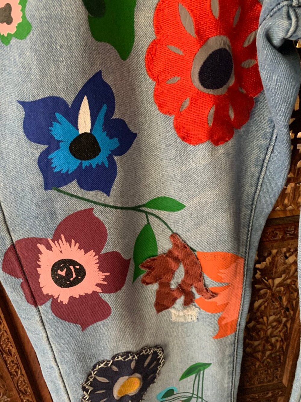 Custom One-of-a Kind Upcycle Jeans size large - Picture 4 of 10